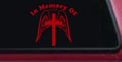 Angel Wings Cross Halo In Memory Christian Car or Truck Window Decal Sticker (Red)