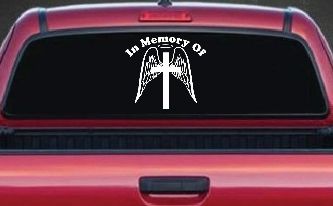 Angel Wings Cross Halo In Memory Christian Car or Truck Window Decal Sticker
