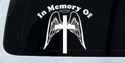 Angel Wings Cross Halo In Memory Christian Car or Truck Window Decal Sticker