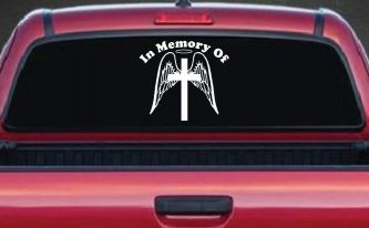 Angel Wings Cross Halo In Memory Christian Car or Truck Window Decal Sticker