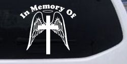 Angel Wings Cross Halo In Memory Christian Car or Truck Window Decal Sticker