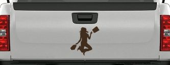 Happy Jumping Girl Decal for Car or Truck Window - Fun Vinyl Sticker (Brown)