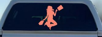 Happy Jumping Girl Woman Shopping Car or Truck Window Decal Sticker (Coral)