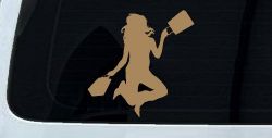 Happy Jumping Girl Woman Shopping Car or Truck Window Decal Sticker (Light Brown)