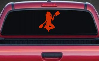 Happy Jumping Girl Decal for Car or Truck Window - Fun Vinyl Sticker (Orange Red)