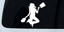 Happy Jumping Girl Woman Shopping Car or Truck Window Decal Sticker