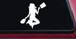 Happy Jumping Girl Woman Shopping Car or Truck Window Decal Sticker
