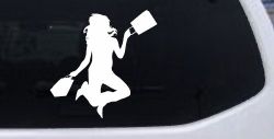Happy Jumping Girl Woman Shopping Car or Truck Window Decal Sticker