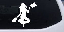 Happy Jumping Girl Woman Shopping Car or Truck Window Decal Sticker