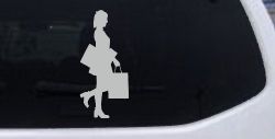 Girl Woman Shopping Car Truck Window Vinyl Decal Fun Sticker (Light Gray)