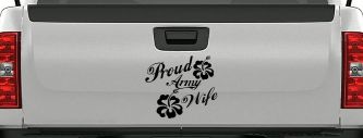 Proud Army Wife Hibiscus Flowers Military Car or Truck Window Decal Sticker (Black)