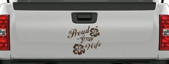 Proud Army Wife Hibiscus Flowers Military Car or Truck Window Decal Sticker (Brown)