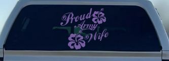 Proud Army Wife Hibiscus Decal for Car Truck Window Military Vinyl Sticker (Purple)