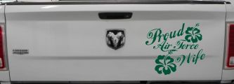 Proud Air Force Wife Hibiscus Flowers Military Car or Truck Window Decal Sticker (Dark Green)