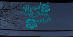 Proud Air Force Wife Hibiscus Flowers Military Car or Truck Window Decal Sticker (Turquoise Blue)