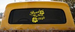 Proud Air Force Wife Hibiscus Flowers Military Car or Truck Window Decal Sticker (Yellow)