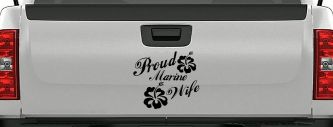 Proud Marine Wife Hibiscus Decal - Car Truck Window Vinyl Sticker (Black)