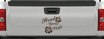 Proud Marine Wife Hibiscus Flowers Military Car or Truck Window Decal Sticker (Brown)