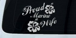 Proud Marine Wife Hibiscus Flowers Military Car or Truck Window Decal Sticker (Light Gray)