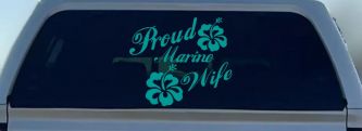 Proud Marine Wife Hibiscus Decal - Car Truck Window Vinyl Sticker (Turquoise)