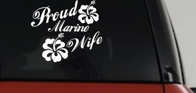 Proud Marine Wife Hibiscus Decal - Car Truck Window Vinyl Sticker