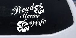 Proud Marine Wife Hibiscus Flowers Military Car or Truck Window Decal Sticker