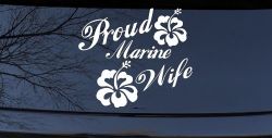 Proud Marine Wife Hibiscus Flowers Military Car or Truck Window Decal Sticker
