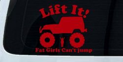Lift It Fat Girls Cant Jump Funny Jeep Decal Off Road Truck Sticker (Red)