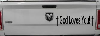 God Loves You with Crosses Christian Car or Truck Window Decal Sticker (Black)