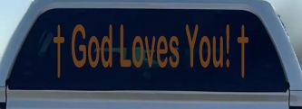 God Loves You Crosses Decal Christian Car Truck Window Sticker (Copper)