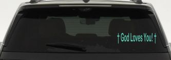 God Loves You with Crosses Christian Car or Truck Window Decal Sticker (Mint)