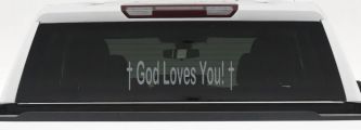 God Loves You with Crosses Christian Car or Truck Window Decal Sticker (Telegrey)