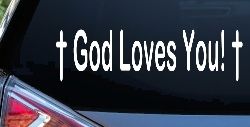 God Loves You with Crosses Christian Car or Truck Window Decal Sticker