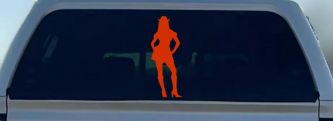 Cowgirl in Skirt Car or Truck Window Decal Sticker (Orange Red)