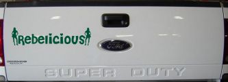 Rebelicious Cowgirl Country Girl Car or Truck Window Decal Sticker (Dark Green)