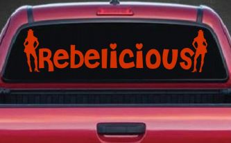 Rebelicious Cowgirl Country Girl Car or Truck Window Decal Sticker (Orange Red)