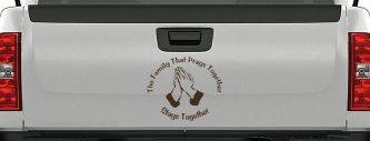 The Family That Prays Together Stays Together Christian Car or Truck Vinyl Window Decal Sticker (Brown)