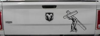 Jesus With The Cross Christian Car or Truck Window Decal Sticker (Black)