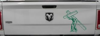 Jesus With The Cross Christian Car or Truck Window Decal Sticker (Dark Green)