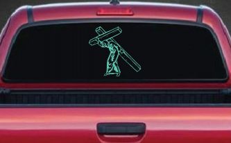 Jesus With The Cross Christian Car or Truck Window Decal Sticker (Mint)