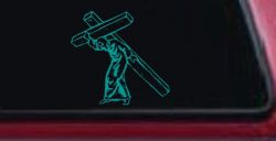 Jesus With The Cross Christian Car or Truck Window Decal Sticker (Turquoise)