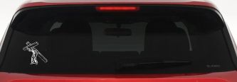 Jesus With The Cross Christian Car or Truck Window Decal Sticker (White)