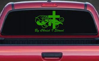 By Christ I Stand Christian Car or Truck Window Decal Sticker (Lime)
