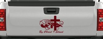 By Christ I Stand Christian Car or Truck Window Decal Sticker (Purple Red)