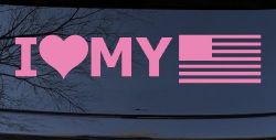 I Love My USA America Military Car or Truck Window Decal Sticker (Pink)