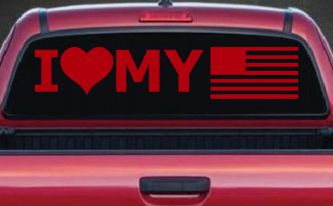 I Love My USA America Military Car or Truck Window Decal Sticker (Red)