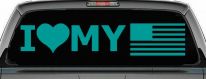 I Love My USA America Military Car or Truck Window Decal Sticker (Turquoise)