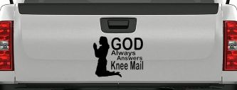 God Always Answers Knee Mail Woman Christian Car or Truck Window Decal Sticker (Black)