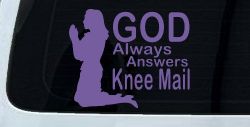 God Always Answers Knee Mail Woman Christian Car or Truck Window Decal Sticker (Purple)