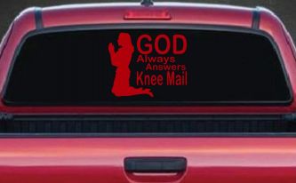 God Always Answers Knee Mail Woman Christian Car or Truck Window Decal Sticker (Red)